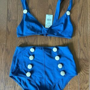 Lisa Marie Fernandez Magdalena seersucker blue button two piece swimsuit 3